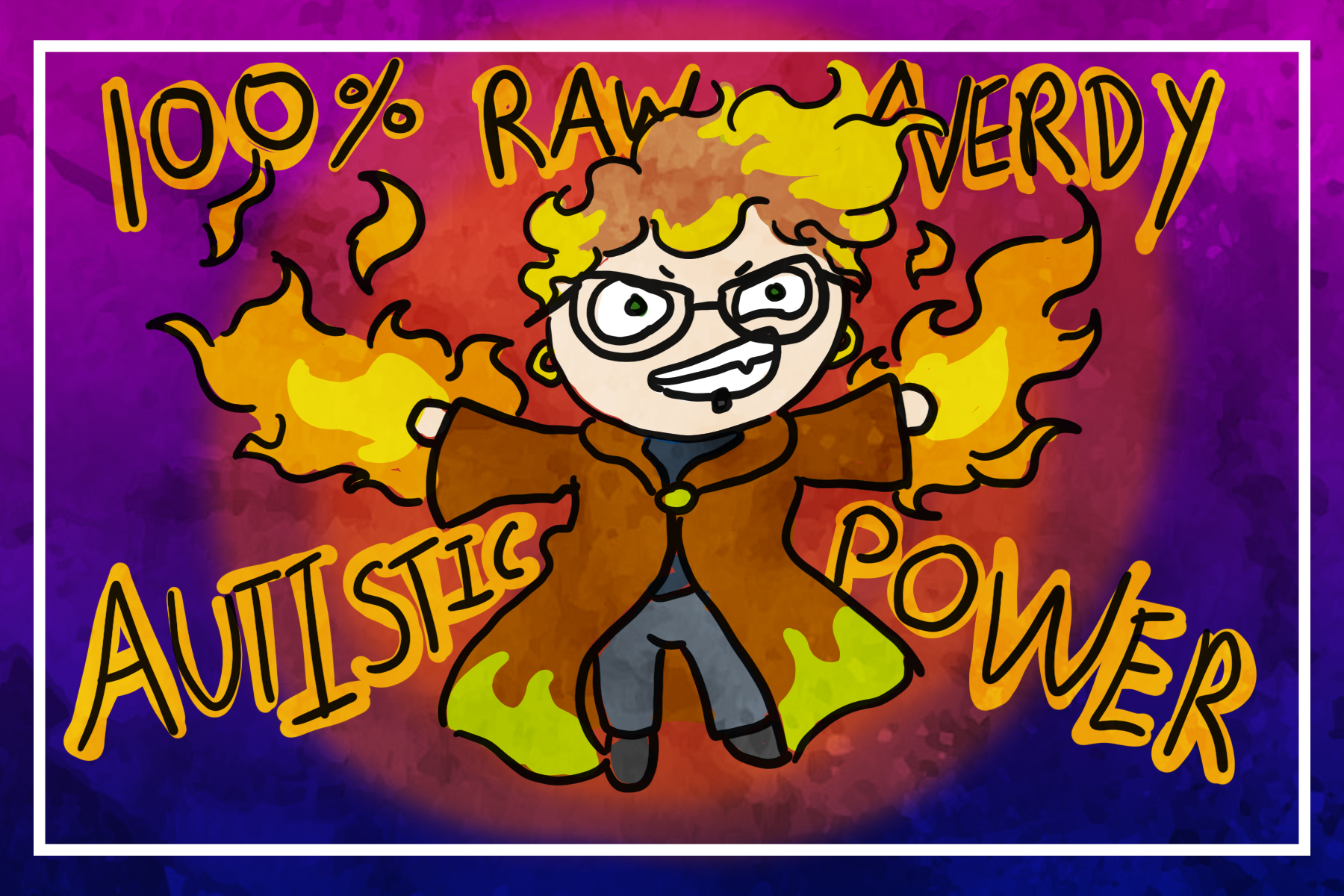 author's DnD character with a sorcerer's robe and fire coming out of their hands, 100% raw nerdy autistic power.