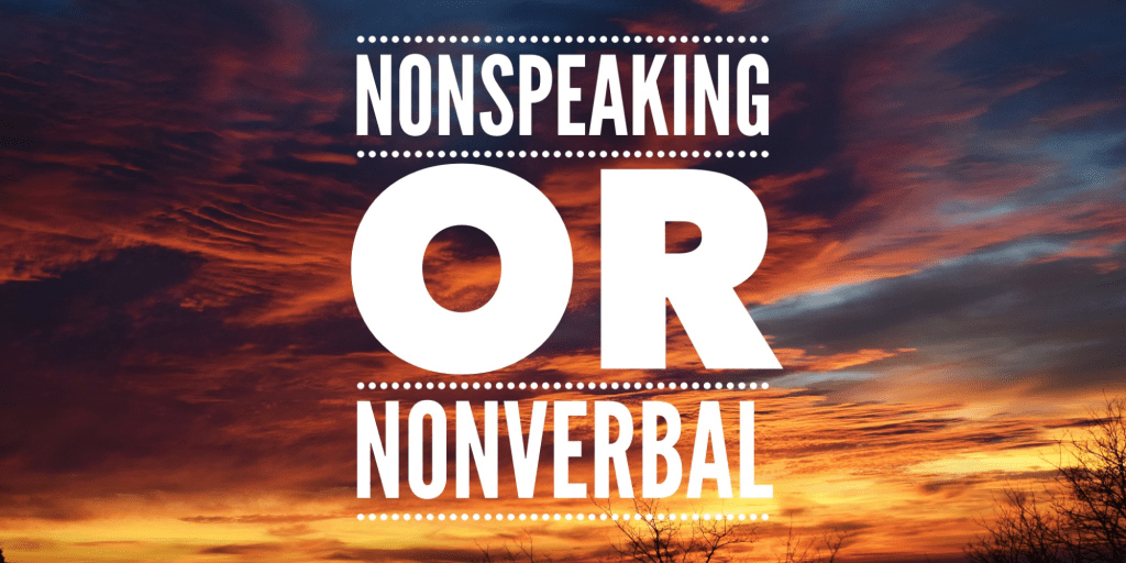 NonSpeaking or NonVerbal. Image has a colorful sky as the background.