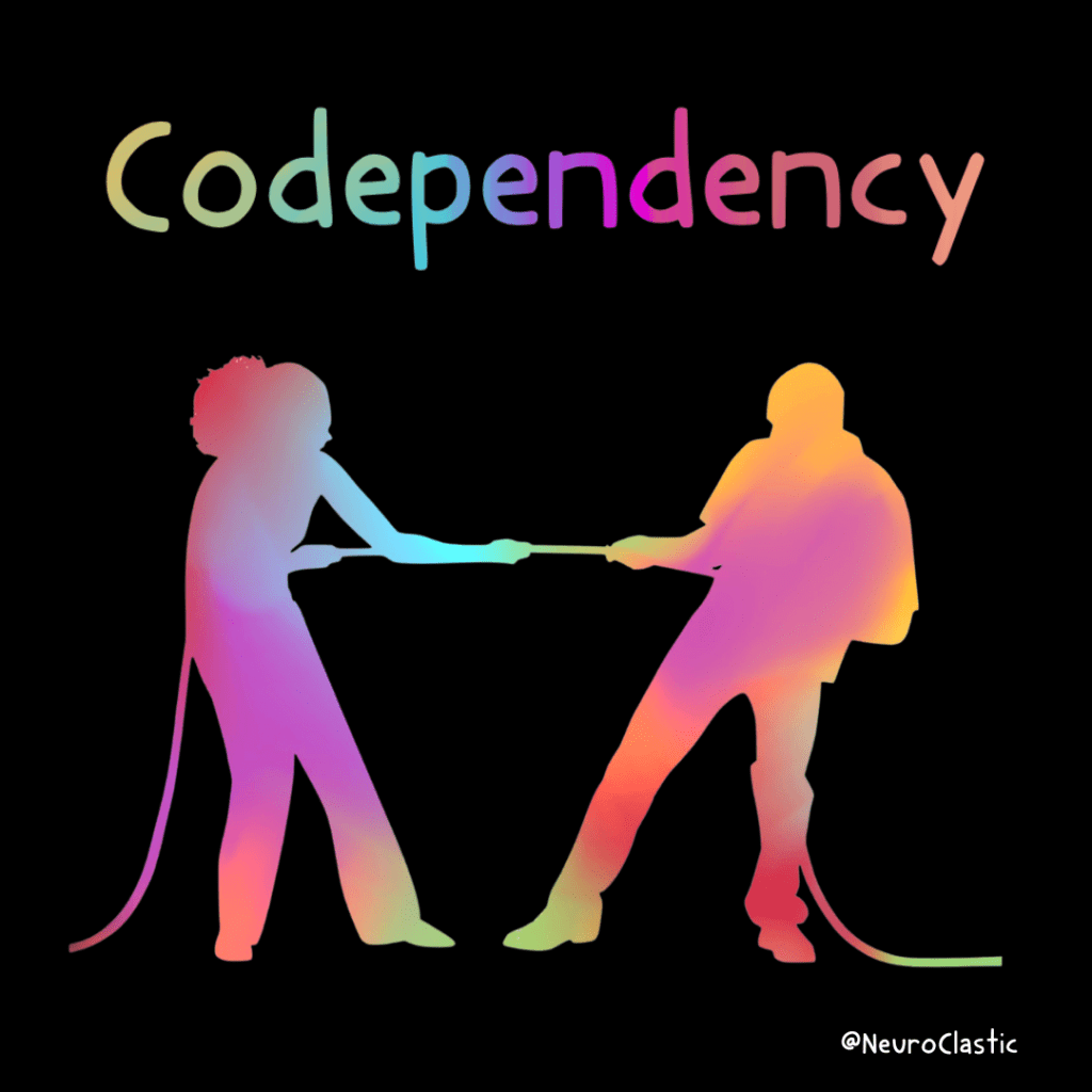 Image shows two people pulling on a rope from opposite sides and is titled “Codependency”